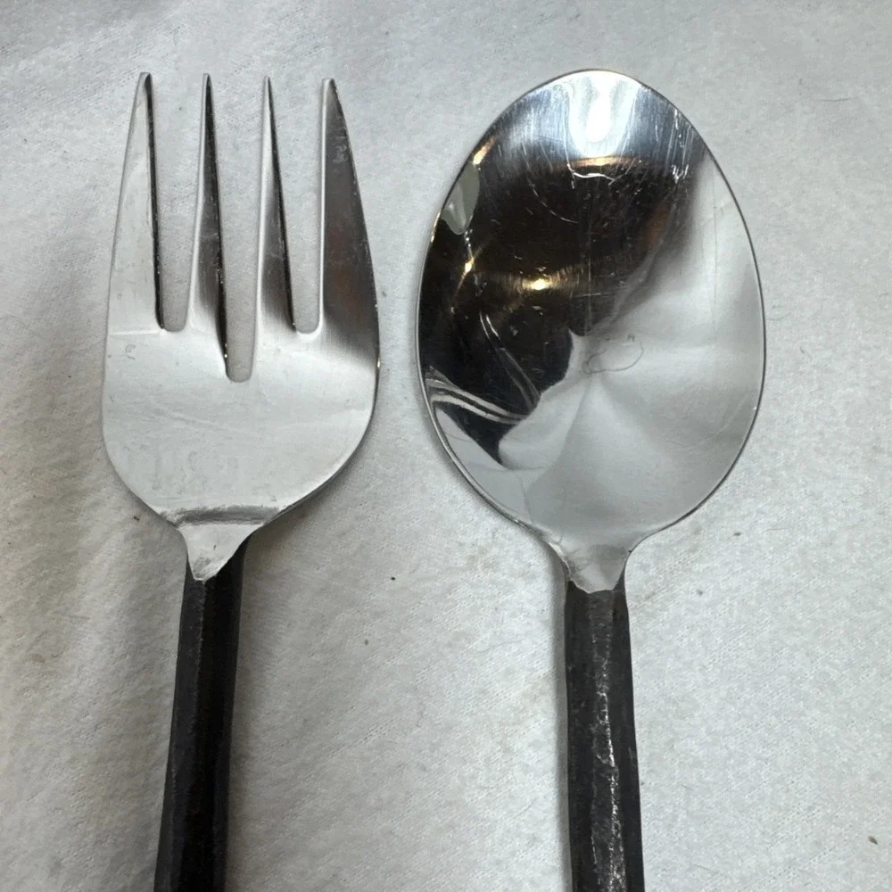 Raw Steel Forged Black Silverware Viking Medieval Hammered Salad Set 11.5